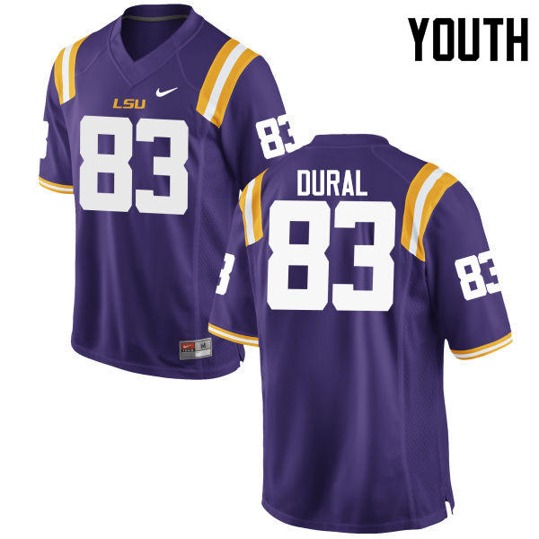 Youth LSU Tigers #83 Travin Dural College Football Jerseys Game-Purple